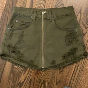 CARMAR olive ripped denim skirt